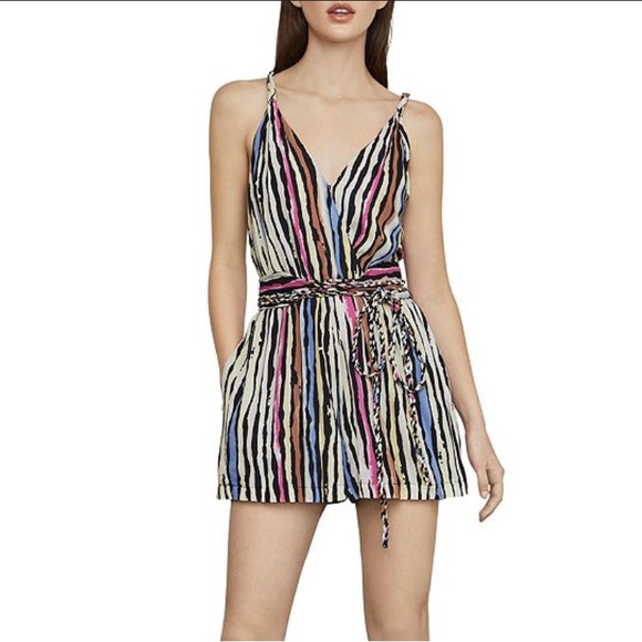BCBG Maxazria Crossover Striped Romper Chalky Striped Multi - Picture 1 of 4